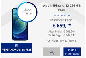 (Mindstar) iPhone 12 256GB in Blau bei Mindfactory