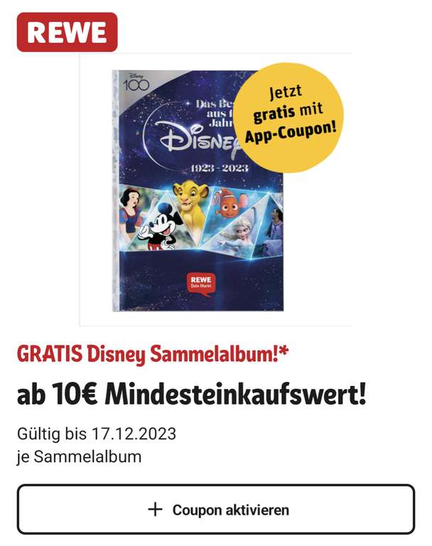 Rewe Disney Sammelalbum geschenkt ab 10€ Einkauf