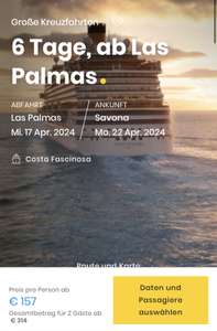 Kreuzfahrtschnäppchen Costavon las Palmas bis Savona