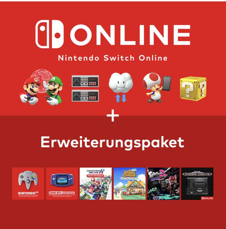 Nintendo Switch Online Mitgliedschaft für 12 Monate + Erweiterungspaket