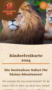 Serengeti-Park Hodenhagen: 1x Kinderfreikarte (3-12 Jahre) 2024 in Verbindung mit einer voll zahlender Person