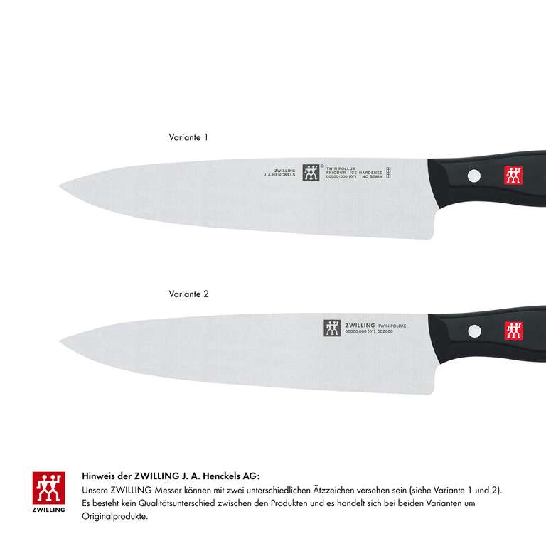 ZWILLING Twin Pollux Messer-Set, 3-teilig (Spick-/Garniermesser 10 cm, Fleischmesser 16 cm, Kochmesser 20 cm), Rostfrei, PRIME