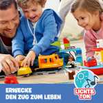 PRIME LEGO DUPLO Güterzug, „Push & Go“-Lok mit Lichtern und Geräuschen, Funktionssteinen und 2 Kränen 10875