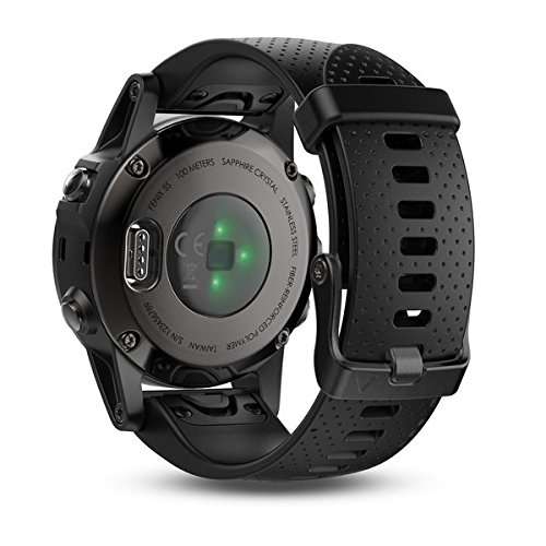 Garmin Fenix 5S Bluetooth-Sportuhr, schwarz, aus Polymer, Edelstahl und Saphirglas, Silikonband, wasserdicht bis 10 ATM