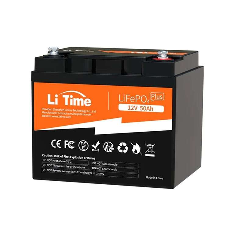LiTime 12V 50Ah LiFePO4 Lithium Batterie / Akku mit BMS, Gutschein, 133,25 durch MwSt-Rückerstattung möglich - für DiY Powerstation