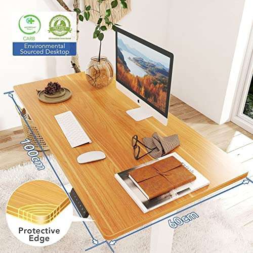 FLEXISPOT Basic Plus Elektrisch Höhenverstellbarer Schreibtisch mit Ladebuchsen incl. Tischplatte (weiß oder Ahorn) AMAZON