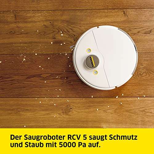 Kärcher Saugroboter RCV 5 mit Wischfunktion, App, LiDAR-Laser-Navigation, Dual-Laser und KI, Raum-/Hinderniserkennung, 5000 Pa, 120 min