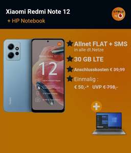 Xiaomi Redmi Note 12 plus Notebook HP HP 250 G8 5B6H7ES mit Allnet Flat 30 GB LTE im Vodafone Netz