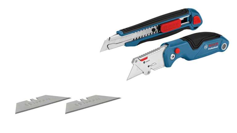 Bosch Professional 2 tlg. Messer Set mit Universal Klappmesser und Profi Cuttermesser, inkl. Ersatzklingen (Prime)