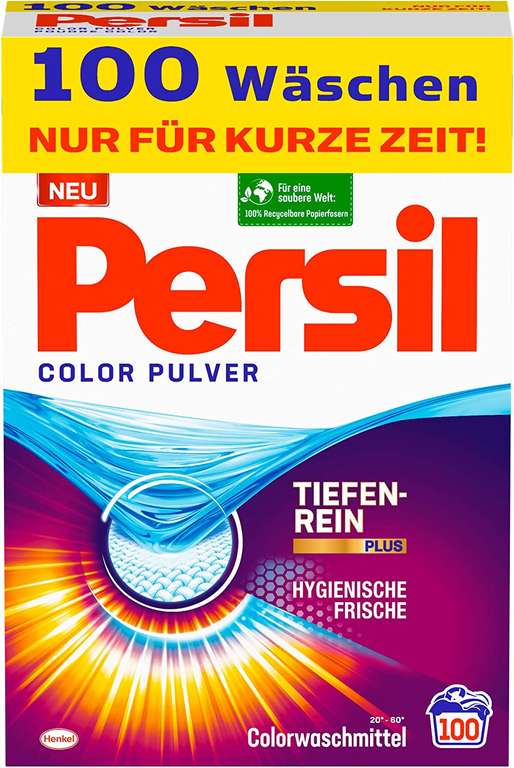 Persil Color Pulver (100 Waschladungen), Colorwaschmittel mit Tiefenrein-Plus Technologie, für leuchtende Farben [Prime Spar-Abo]