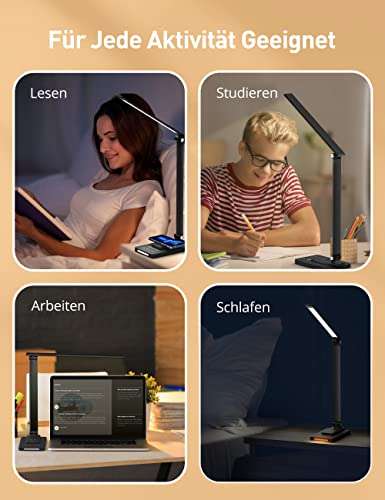 Sympa Schreibtischlampe LED Metall mit Wireless Charger, 5 Farbmodi, 5 Helligkeitsstufen Tischlampe (Prime)