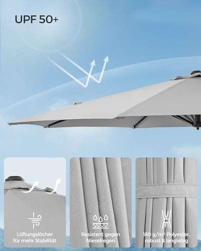 SONGMICS Sonnenschirm, 300 cm, UPF 50+, Gartenschirm 360° drehbar, Neigungswinkel stufenlos verstellbar, mit Kurbel, Kreuzfuß,