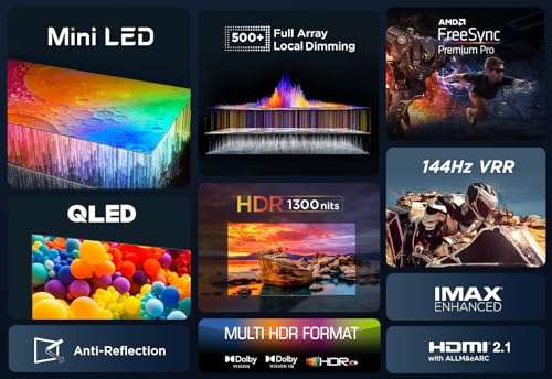 TCL QM8B 50/55/65/75 Zoll MiniLED, QLED, 144Hz, 4K HDR Premium 1300nits, Google TV, Dolby Atmos, Onkyo, Game Master Pro 2.0 Bestpreise