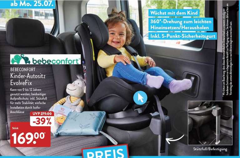 Aldi Nord ab 25.7. / bebeconfort Kinder-Autositz EvolverFix - 360Grad Drehung, wächst mit dem Kind ... 0 bis 12 Jahre