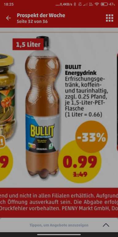 Penny: Bullit Energy Drink 1,5Liter Flasche am 29. Und 30.12 Literpreis 0,66€
