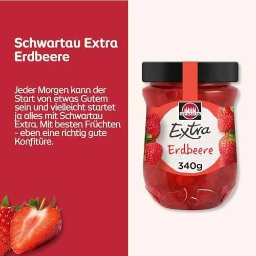 Schwartau Extra Konfitüre, Erdbeere, Sauerkirsche, Stachelbeere oder Schwarzkirsche weniger Zucker, 340 g (Prime Spar-Abo)