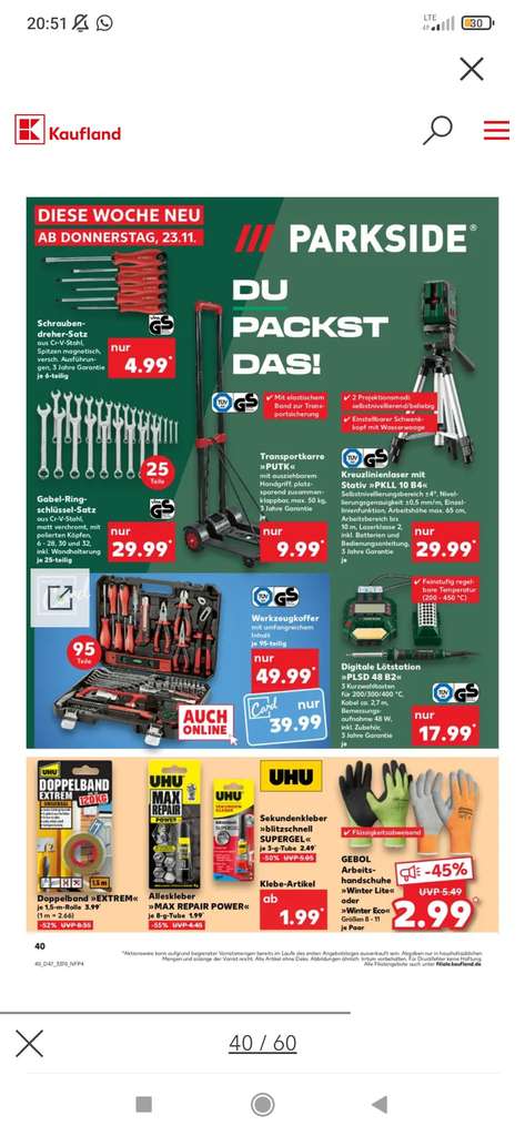 Kaufland - Parkside Werkzeug 95-teiliger | Werkzeugkasten enthalten | Umfangreiches Werkzeugkoffer | mydealz