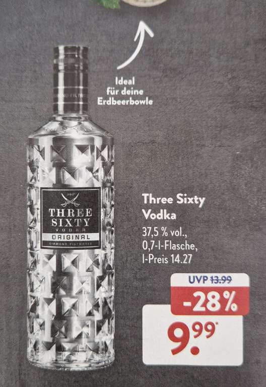 [OFFLINE Aldi Süd] Three Sixty Vodka Original 37,5 % vol.