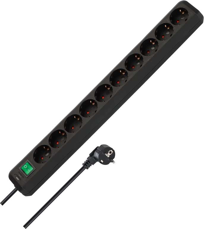 [Prime] Brennenstuhl Eco-Line Steckdosenleiste 10-Fach (Mehrfachsteckdose mit erhöhtem Berührungsschutz, Schalter und 3m Kabel) schwarz
