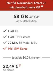 Ayyildiz Prepaid Nur für Neukunden: Smart L+ 58 GB DAUERHAFT