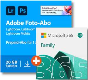 CyberDeal Microsoft 365 Family + Adobe Creative Cloud Foto-Abo | 20 GB | Download & Key