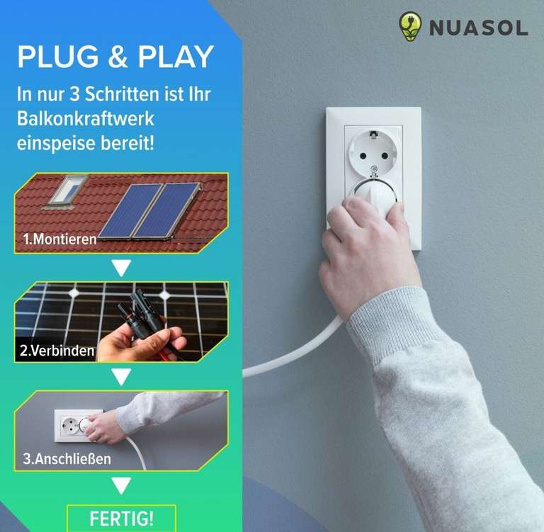 NuaSol Balkonkraftwerk 750W/600W Photovoltaik Solaranlage Steckfertig WIFI Smart