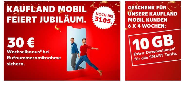 Kaufland mobil Prepaid 30€ Wechselsbonus + 10 GB zusätzliches Datenvolumen für sechs Abrechnungszeiträume /TELEKOM