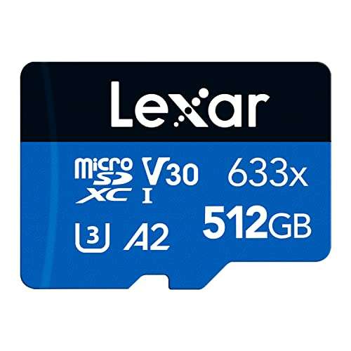 Lexar 633x 512GB Micro SD Karte, microSDXC + SD-Adapter, Bis zu 100 MB/s Lesen, Micro SD mit A2, C10, U3, V30, (LMS0633512G-BNAAA)