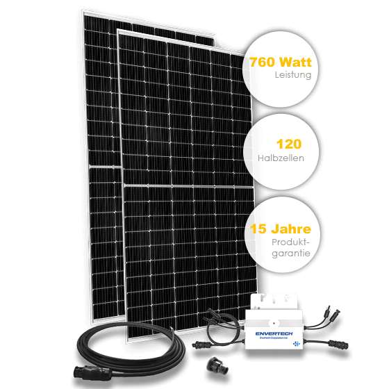 [Lokal NRW, Mettmann] Balkonkraftwerk "SolarLite760" mit Montageset(!), 2x380W Solarmodule, Wechselrichter Envertech EVT560