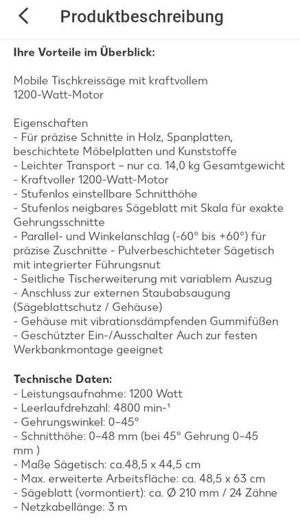 Kaufland online: My Project Tischkreissäge, 1200 Watt, 210mm Sägeblatt, in der Filiale lag der Startpreis mal bei 99.99€
