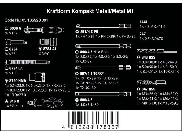 Wera 05135928001 Kraftform Kompakt M1 Metall, Werkzeug Satz, 39-teilig PRIME
