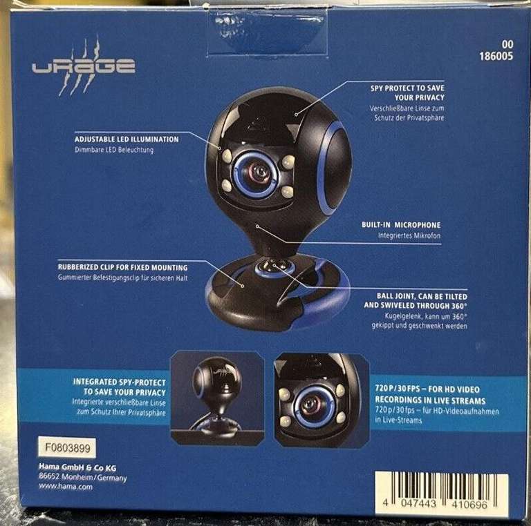 Hama/Urage Webcam REC 200 HD Protect Web-Kamera mit Mikrofon LED 720p USB 2.0 PC Notebook (Offline)