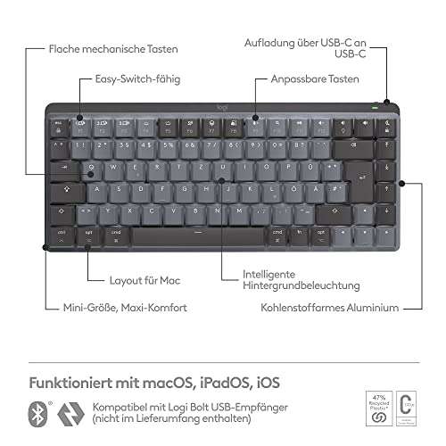 [Amazon WHD] Logitech MX Mechanical Mini für Mac, Kabellos, QWERTZ, Space Grey