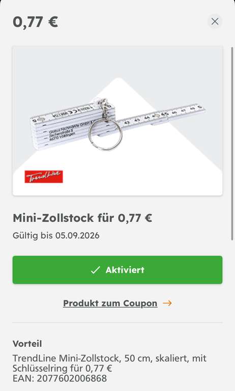 TrendLine Mini-Zollstock 50 cm Schlüsselanhänger – bei Globus Baumarkt, 0,77€