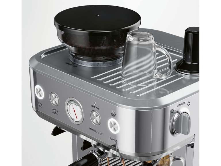 Espressomaschine, SILVERCREST Siebträgermaschine mit integriertem Mahlwerk