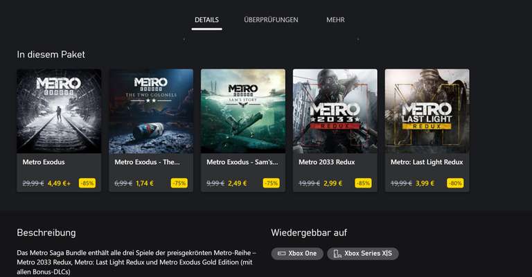Metro Saga Bundle: 2033 Redux + Last Light Redux + Exodus Gold für Xbox One & Series XIS [XBOX Türkei Microsoft Store]