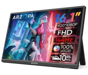 ARZOPA Gaming Monitor 16.1 Zoll 144Hz 1080p (Portable Monitor mit Standfuß)