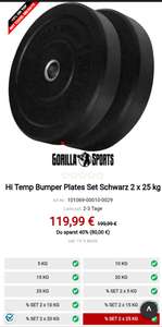 Gorilla Sports Hi Temp Bumper Plates Set Schwarz 2 x 25 kg, 2,04€/kg mit Gutschein