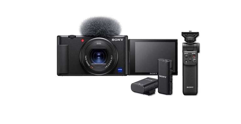 Sony Vlog-Kamera ZV-1 mit Sony GP-VPT2BT Bluetooth-Handgriff & Sony ECM-W2BT Bluetooth-Mikrofon