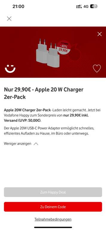 2x Apple 20W Netzteil [Vodafone Kunden] - über Vodafone App!