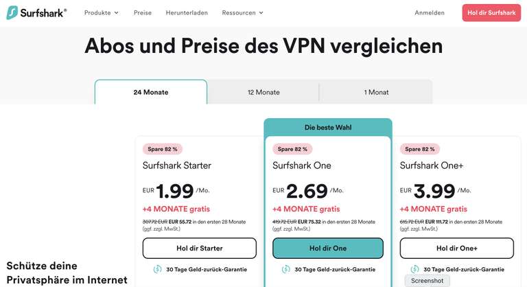 Surfshark VPN für effektiv 66,31 € /28 Monate = 2,37 € pro Monat (Reduziert + 4 Monate Gratis)