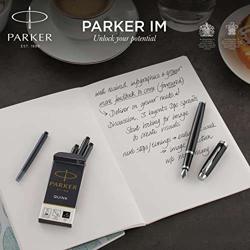 Parker IM Füller | schwarze Lackierung mit Chromzierteilen | Füllfederhalter Mittlere Spitze | Geschenkbox