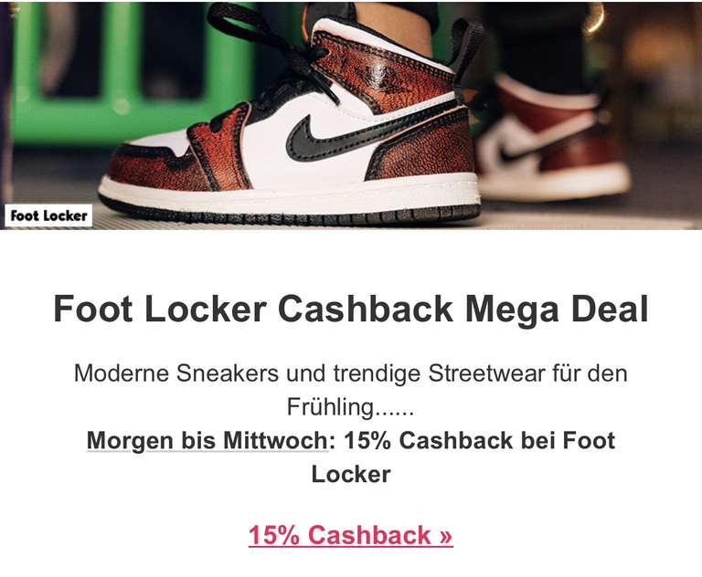 15% auf Adidas Artikel ab 120€ bei Foot Locker + 15% topcashback