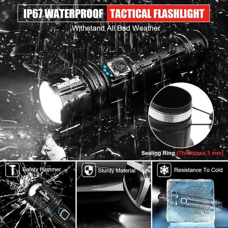 Shadowhawk Taschenlampe Led 20000 Lumen, USB Aufladbar, IP67, PRIME