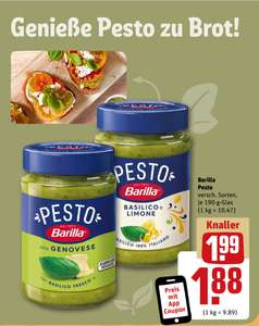 [Rewe] Barilla Pesto 0,88 € verschiedene Sorten 190-200g [Rewe-App + Coupon]