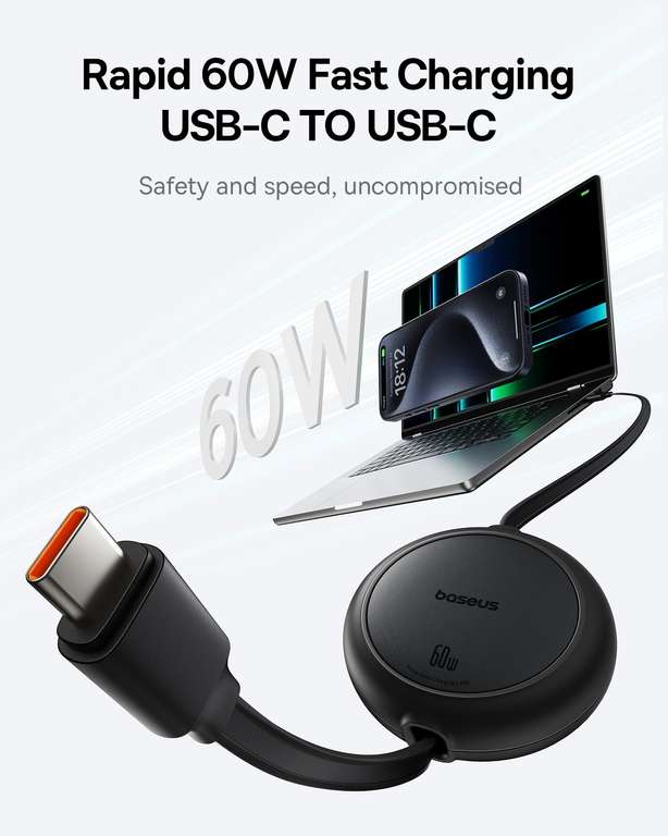 [Amazon Prime] Baseus USB C Kabel, PD 5A QC 4.0 Mini Einziehbar - 60W für 5,99 und 100W für 8,95