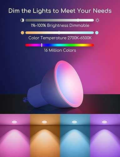 Aigostar Alexa Glühbirne GU10 SL2 Smart Lampe LED RGBCCT 2700-6500K, 1 Stück