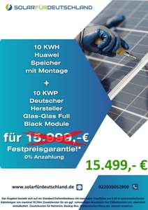 Photovoltaik-Anlage 10KWP + 10er Speicher Huawei + Montage für 15.499€