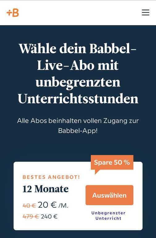 Babbel Live - 12 Monate lang unbegrenzte Unterrichtsstunden