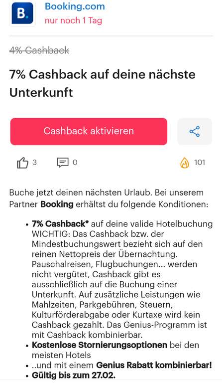 Shoop 7% Cashback auf Booking.com mit Genius Rabatt kombinierbar